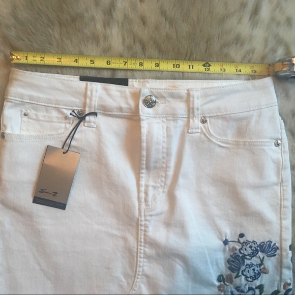 Seven7-White Embroidered Stretch Jean Skirt - Picture 4 of 5